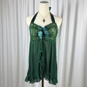 Avidlove Emerald Green Lace Halter Babydoll Chemise Lingerie XL